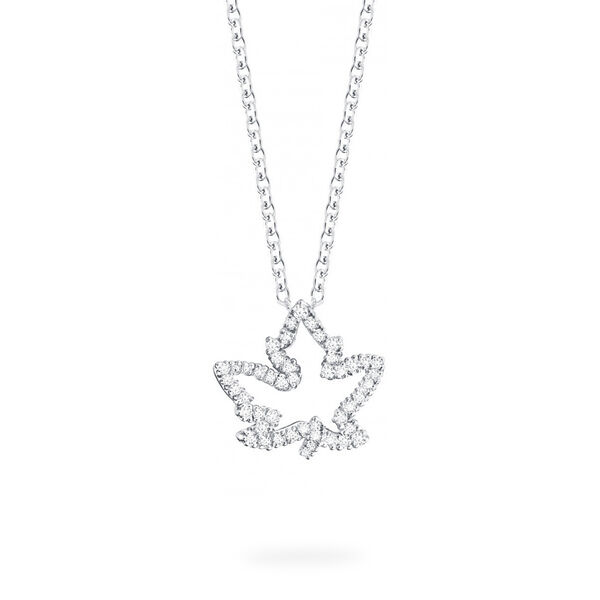 Maple Leaf Diamond Pendant, White Gold